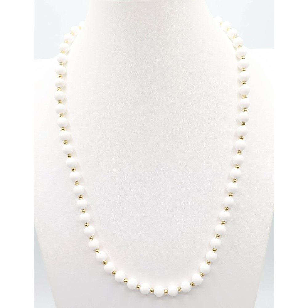 Vintage MONET White & Gold Tone Acrylic Plastic Beaded 24" Necklace